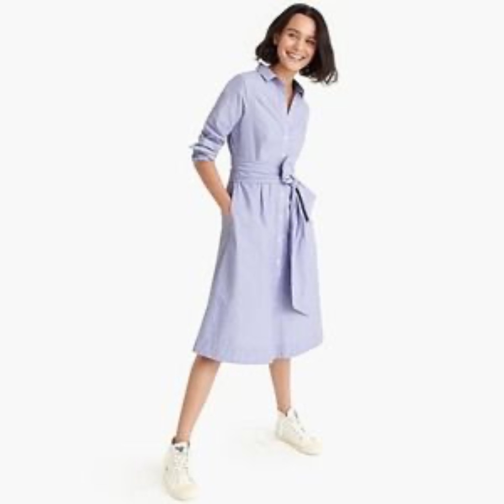 J. Crew Cotton Poplin Tie-Waist Shirt Dress Blue Size 8 J5419